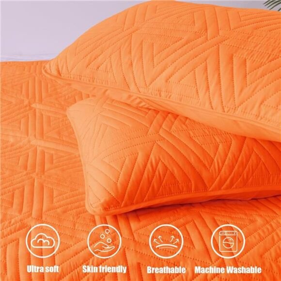 Soft Queen Size Quilt Set for All Seasons, 3-Piece Ultrasonic Geometric Quilts - Picture 6 of 7